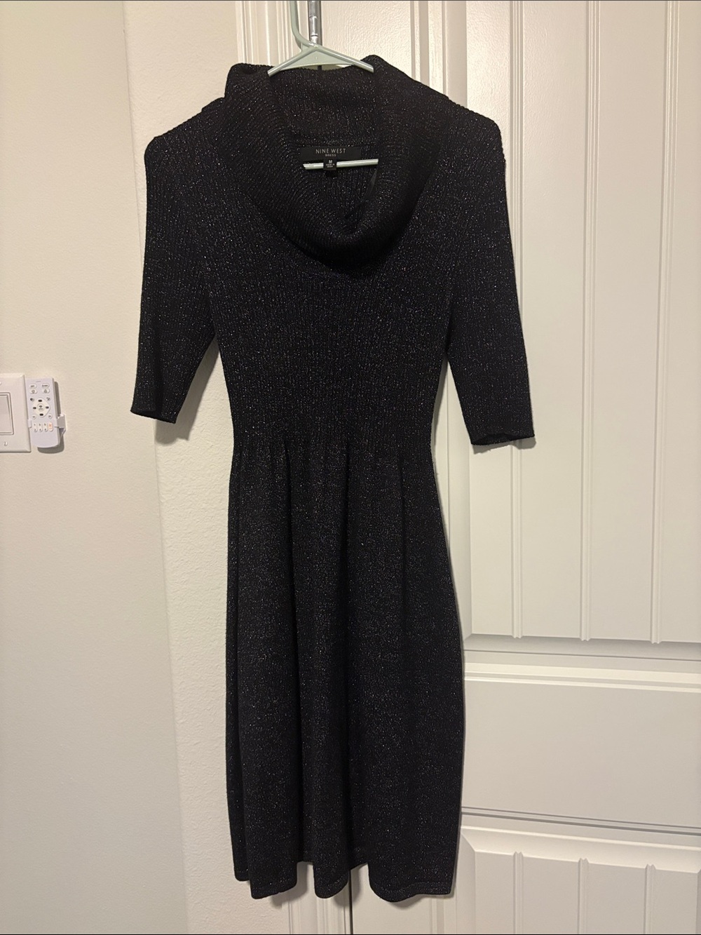 Nine West Black Sparkle Midi Dress with Turtleneck